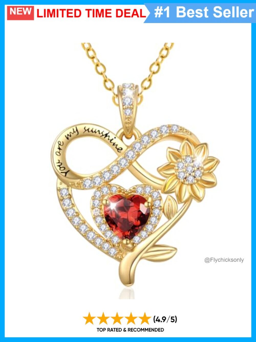 14K Gold Plated Sunflower Heart Birthstone Necklace Adjustable 18+2 Inch